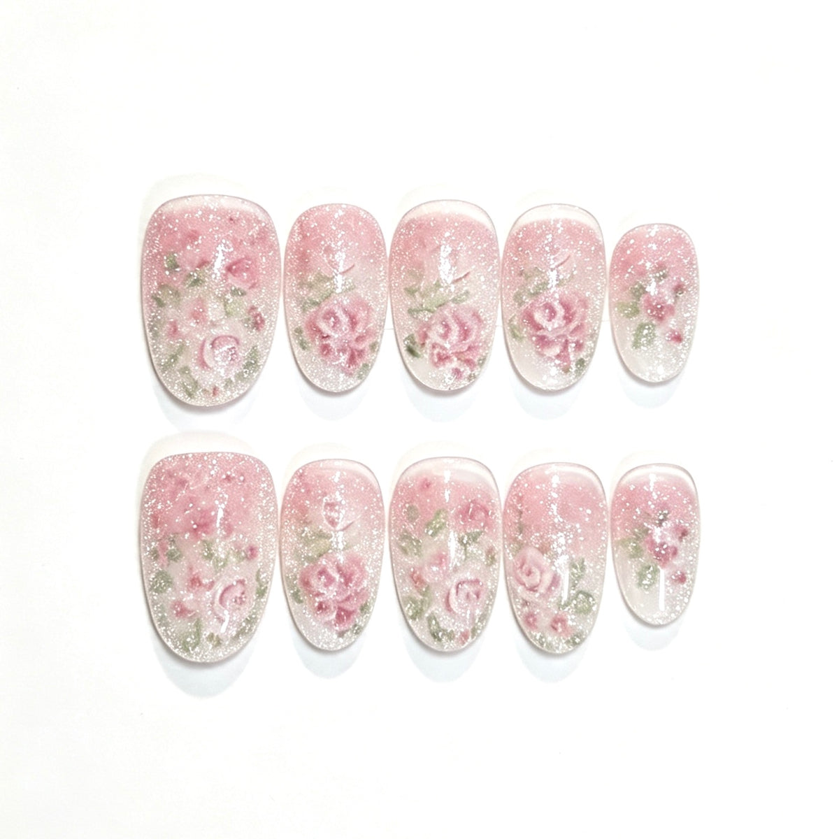 Frosted Rosette | Pink Rose Glitter Press-On Nails