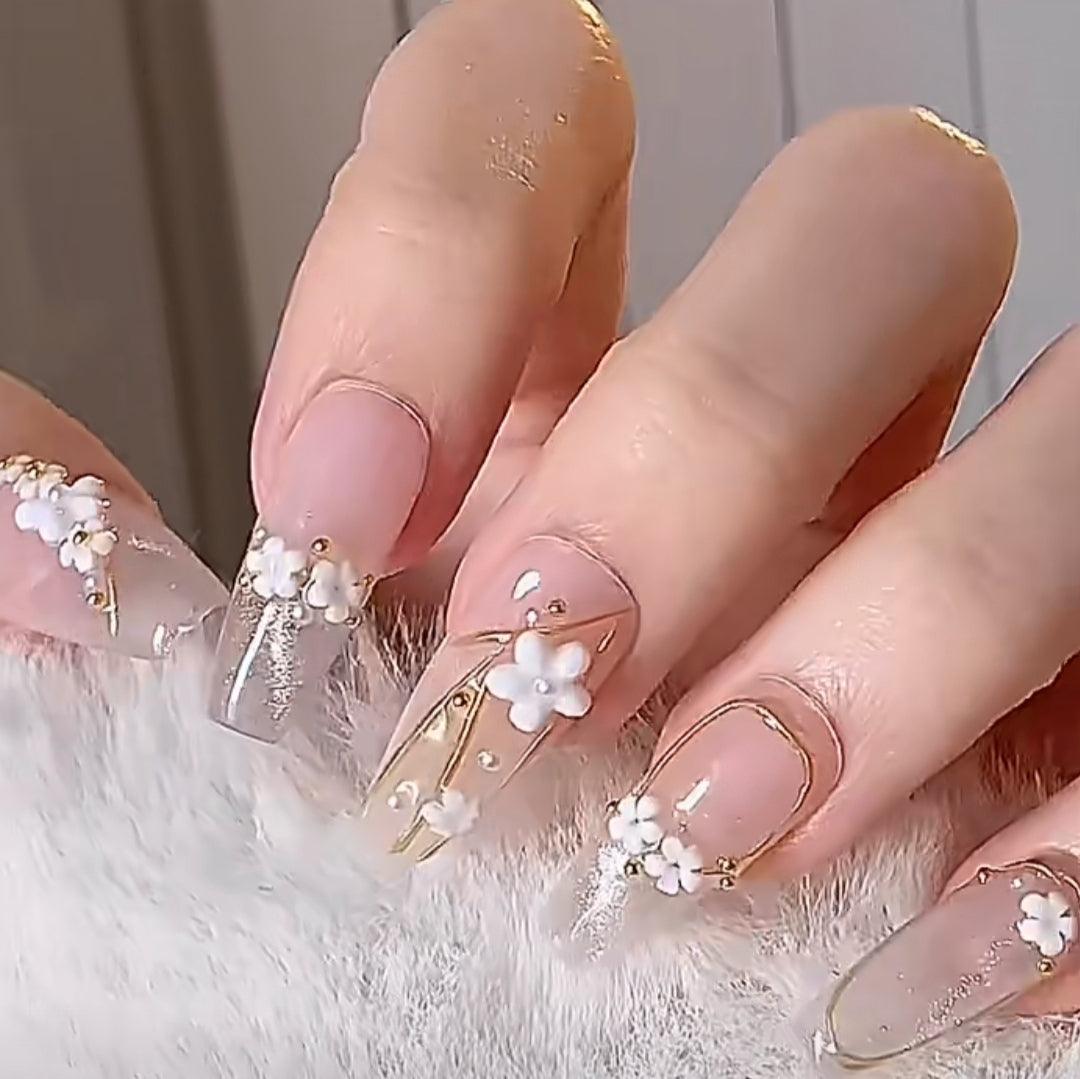 French Spring Flower Cat Eye Press-on False Nails