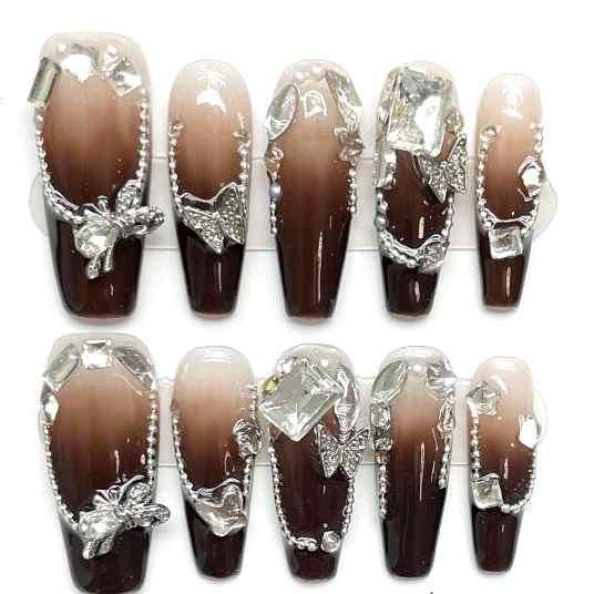 Elegant Rhinestone Acrylic Nail Set for Special Occasions – hanakoko