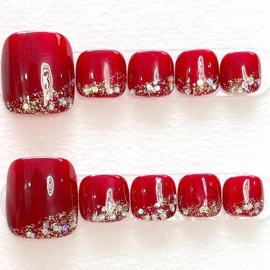 Ruby Party Press-on Toe Nails