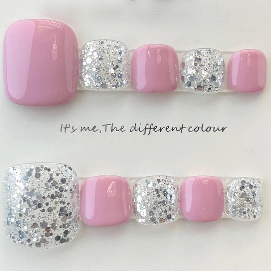 Shiny Pink Press-on Toe Nails