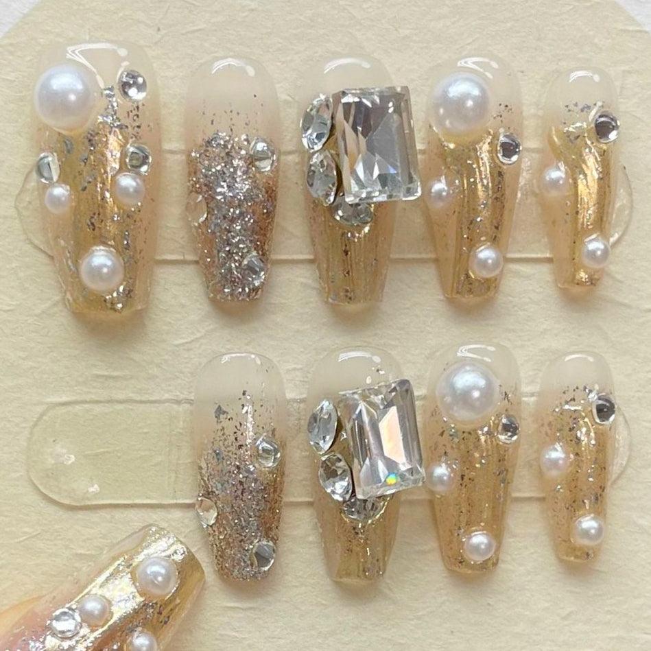 Luxury Glitter and Pearl Embellished Artificial Nails – hanakoko