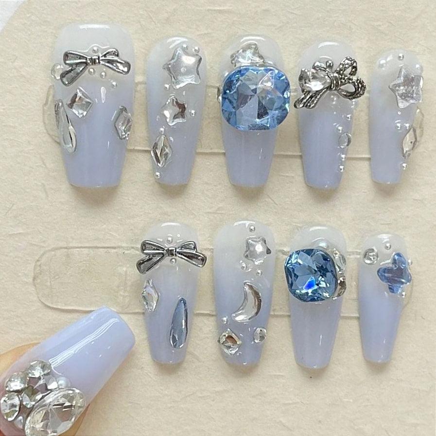 Elegant Rhinestone Press-On Nail Set for Special Occasions – hanakoko