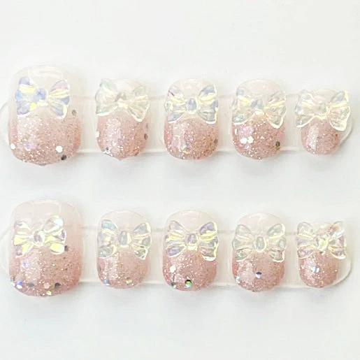 press-on clear pink nails with glitters on them – hanakoko