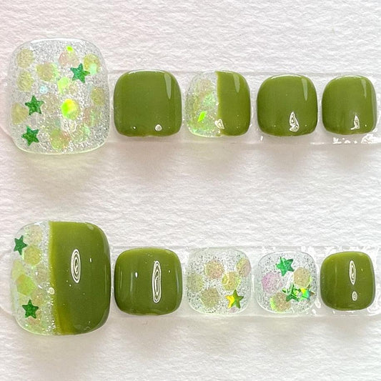 Green Soda Press-on Toe Nails